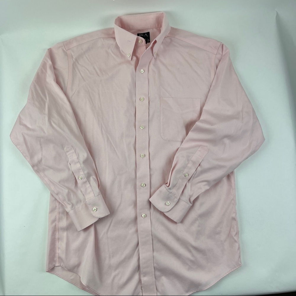 Jos A Bank Dress Shirt Mens 15.5-33 Pink Button Down Long Sleeve Pocket